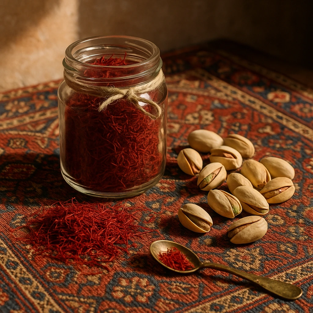 زعفران و پسته در فضای سنتی ایرانی